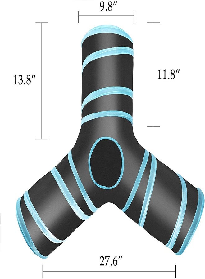 Western Era Giant Size Joyful Cat Tunnel Toy 3 Way Collapsible for Indoor & Outdoor Play with Hanging Toy Ball for Cat, Rabbit, Guinea Pig (Blue) - Image 2